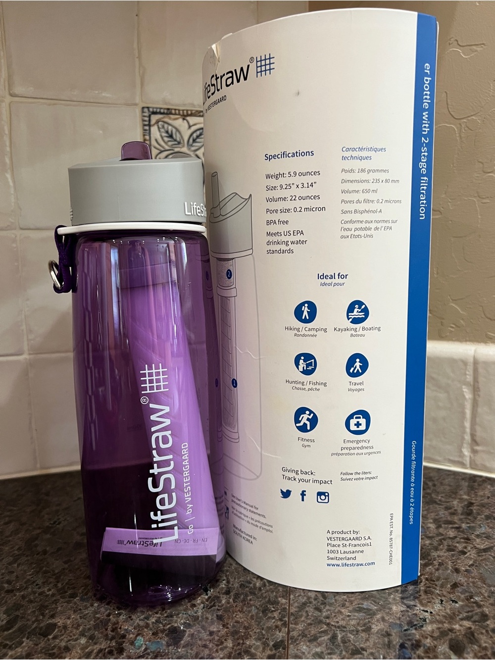 LifeStraw Water Bottle - Purple - Picture 4 of 6